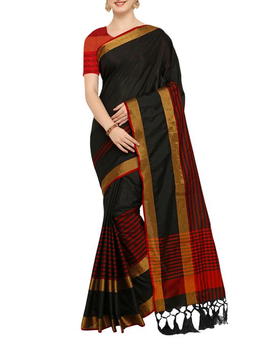 contrast zari striped woven saree with blouse - 15478786 - Very Small Image - 1