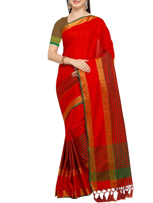 contrast zari striped woven saree with blouse - 15478787 - Very Small Image - 1