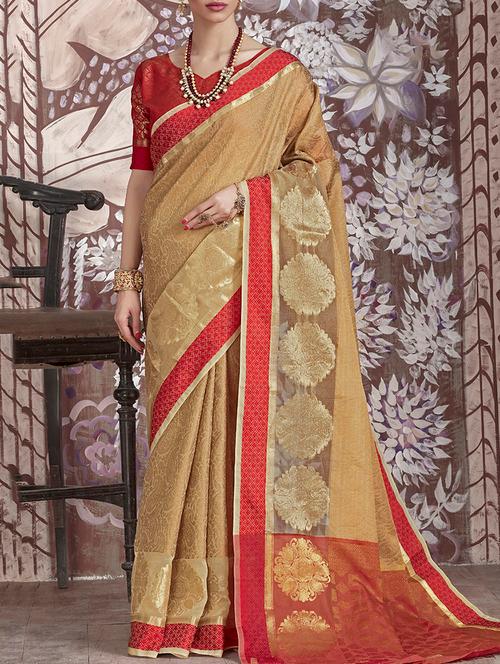 contrast zari pallu woven saree with blouse - 15478804 - Very Small Image - 1