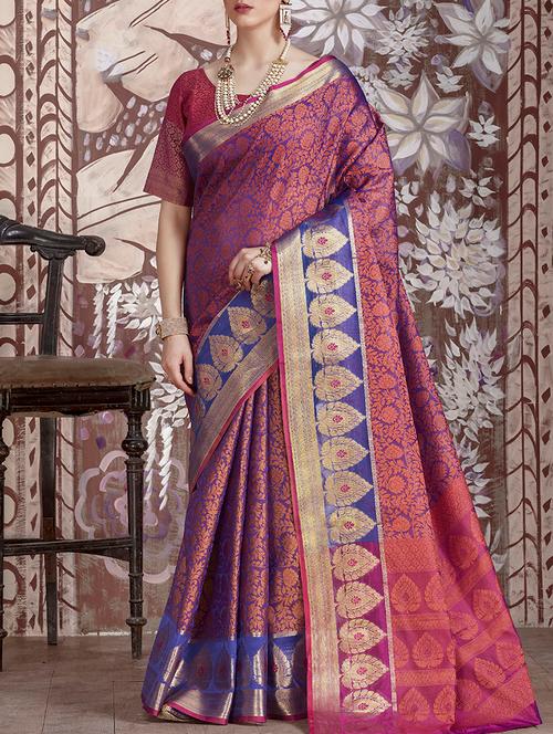 contrast zari border woven saree with blouse - 15478807 - Very Small Image - 1