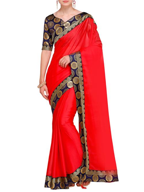 contrast jacquard lace border saree with blouse - 15478808 - Very Small Image - 1