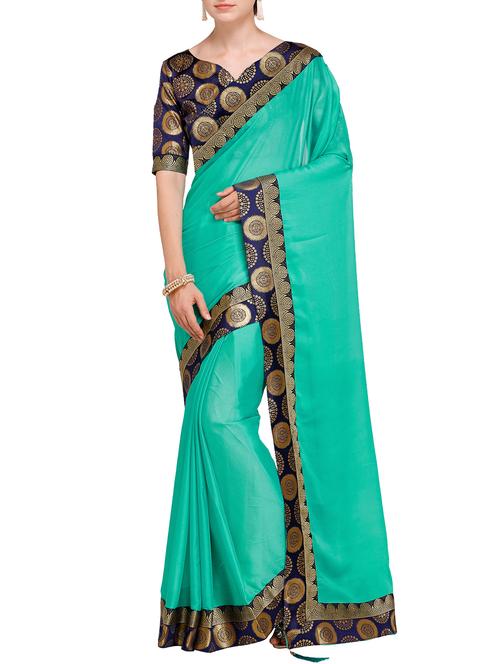 contrast jacquard lace border saree with blouse - 15478809 - Very Small Image - 1
