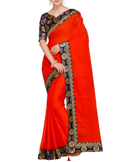 contrast jacquard lace border saree with blouse - 15478810 - Very Small Image - 1