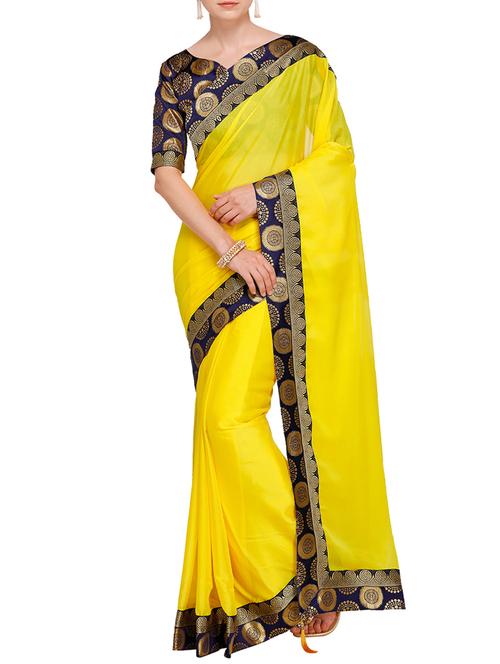 contrast jacquard lace border saree with blouse - 15478812 - Very Small Image - 1