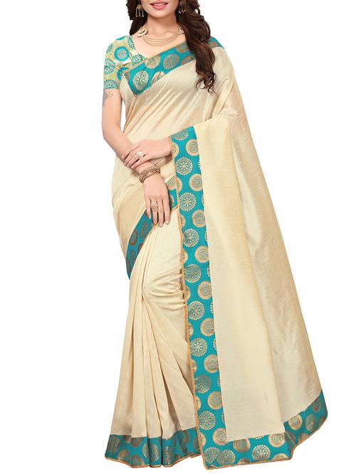 contrast jacquard lace border saree with blouse - 15478813 - Very Small Image - 1