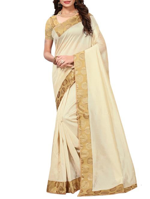 jacquard lace border beige saree with blouse - 15478815 - Very Small Image - 1