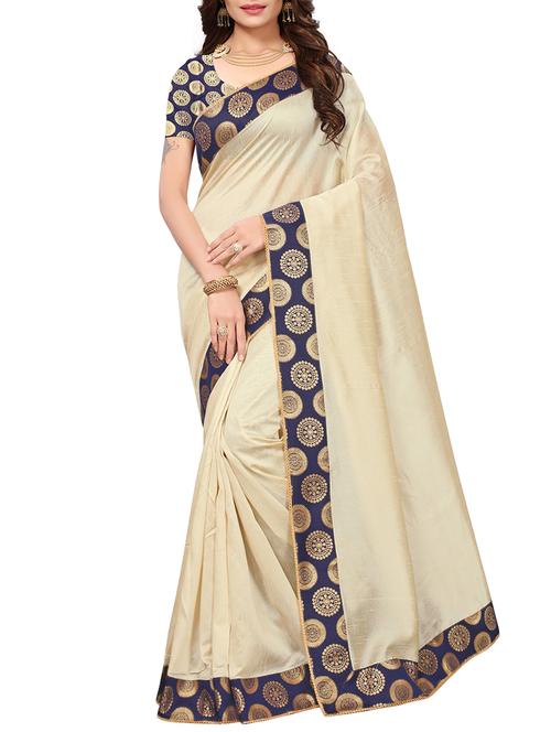 contrast jacquard lace border saree with blouse - 15478818 - Very Small Image - 1