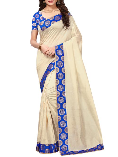 contrast jacquard lace border saree with blouse - 15478819 - Very Small Image - 1