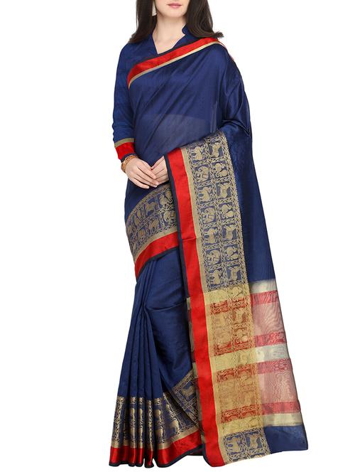 conversational zari border woven saree with blouse - 15478821 - Very Small Image - 1
