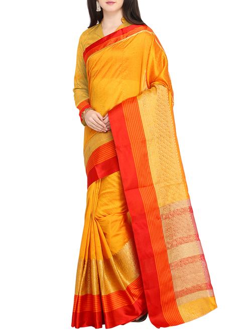 contrast zari border woven saree with blouse - 15478826 - Very Small Image - 1