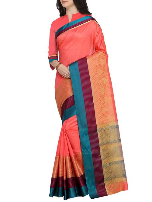 contrast zari border woven saree with blouse - 15478827 - Very Small Image - 1