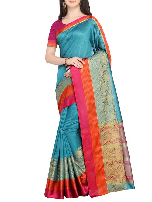 contrast zari border woven saree with blouse - 15478828 - Very Small Image - 1