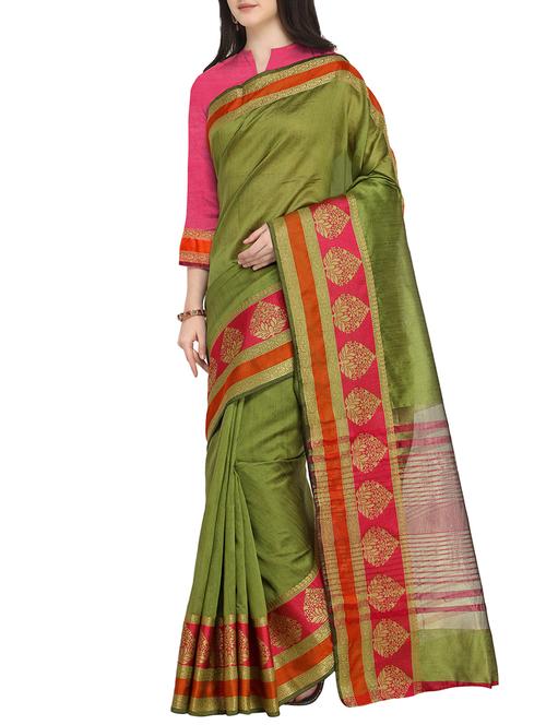 contrast zari border woven saree with blouse - 15478830 - Very Small Image - 1