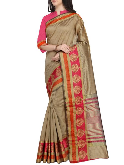 contrast zari border woven saree with blouse - 15478831 - Very Small Image - 1
