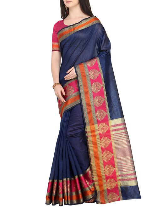 contrast zari border woven saree with blouse - 15478832 - Very Small Image - 1