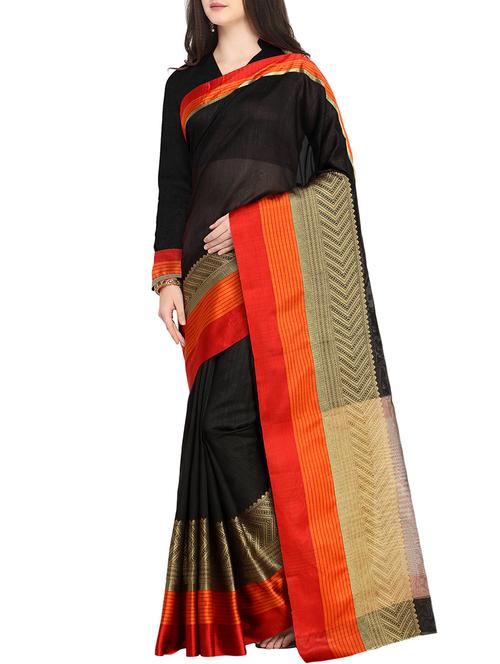 contrast zari border woven saree with blouse - 15478835 - Very Small Image - 1