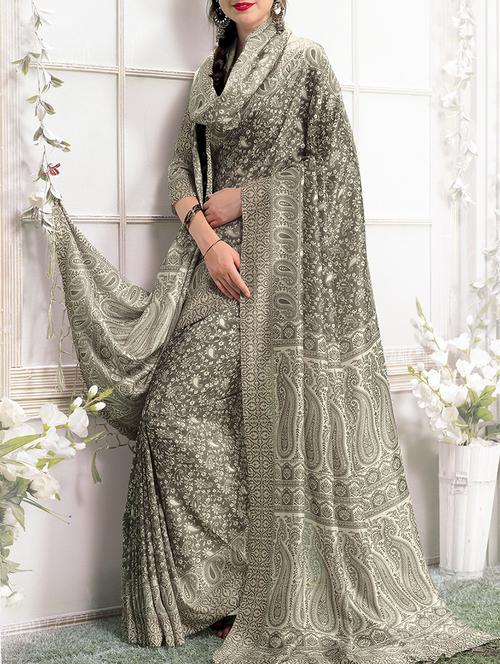 kalamkari printed grey saree with blouse - 15478839 - Very Small Image - 1