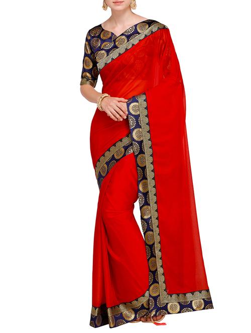 contrast jacquard lace border saree with blouse - 15478848 - Very Small Image - 1