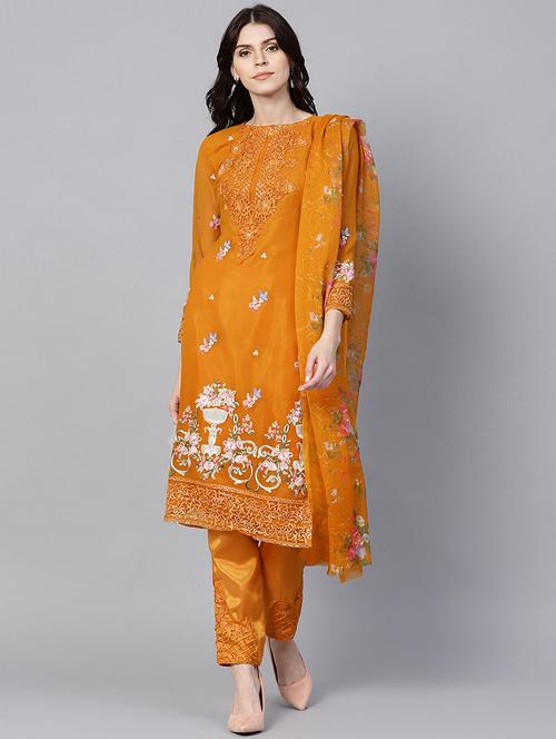 floral embroidered unstitched straight pant suit - 15478856 - Very Small Image - 1