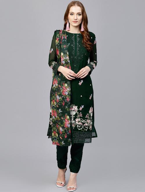 floral embroidered unstitched straight pant suit - 15478857 - Very Small Image - 1