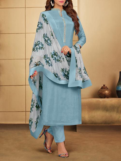 embroidered unstitched straight pant suit - 15478860 - Very Small Image - 1