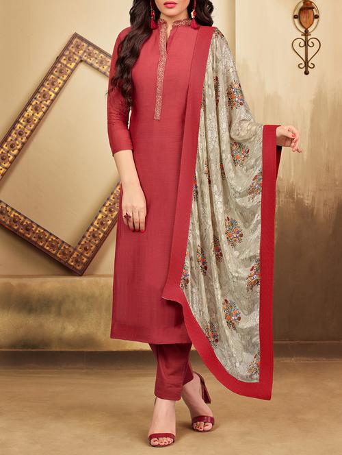embroidered unstitched straight pant suit - 15478861 - Very Small Image - 1