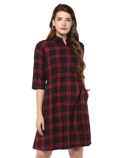 checks printed buttoned-down dress - 15480132 - Very Small Image - 1