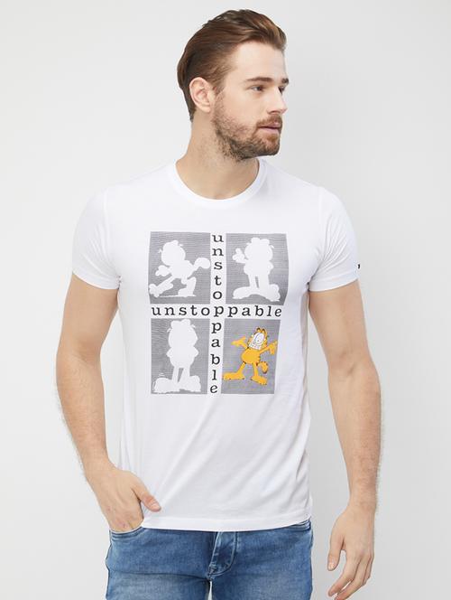 white cotton chest print t-shirt - 15480454 - Very Small Image - 1
