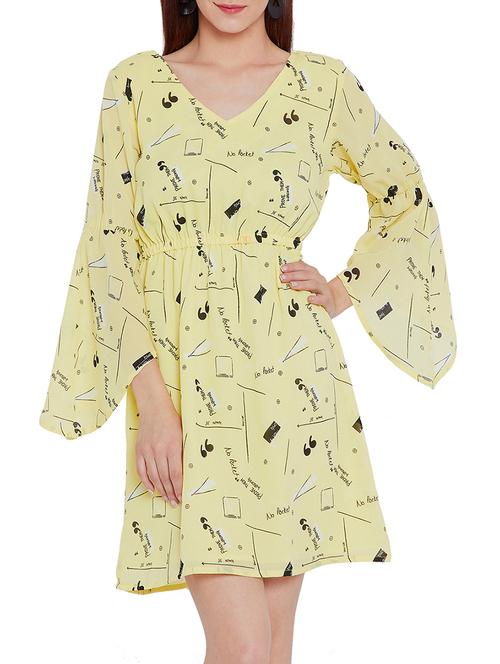 typographic printed bell sleeved dress - 15481038 - Very Small Image - 1