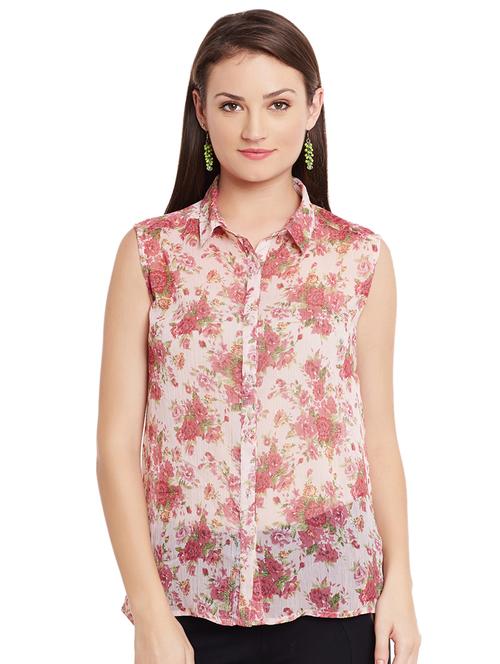 sheer floral high low shirt - 15481917 - Very Small Image - 1