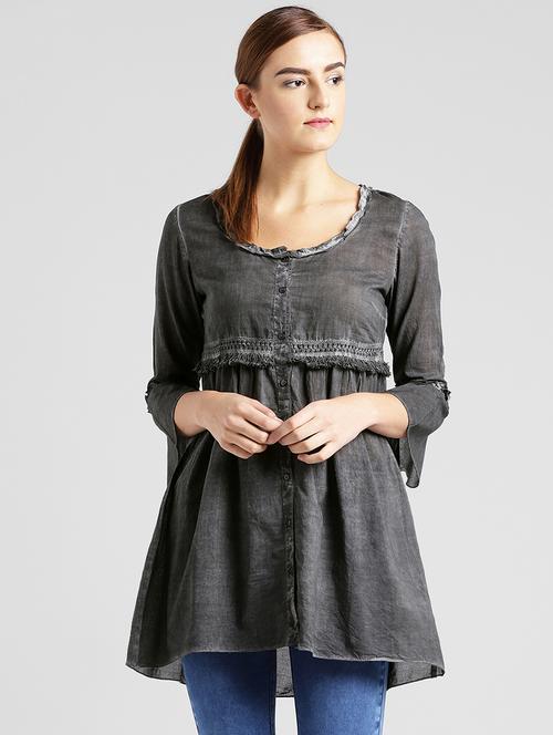 frill detail button down high-low tunic - 15482068 - Very Small Image - 1