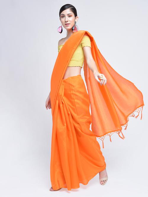 tassels pallu plain orange saree - 15482347 - Very Small Image - 1