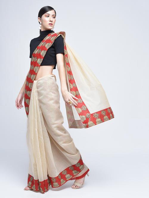 kalamkari printed border chanderi saree - 15482361 - Very Small Image - 1