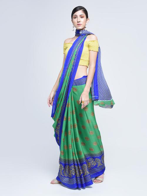 contrast border polka dots printed saree - 15482371 - Very Small Image - 1