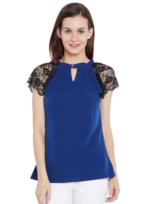 keyhole neck lace raglan sleeved top - 15482689 - Very Small Image - 1