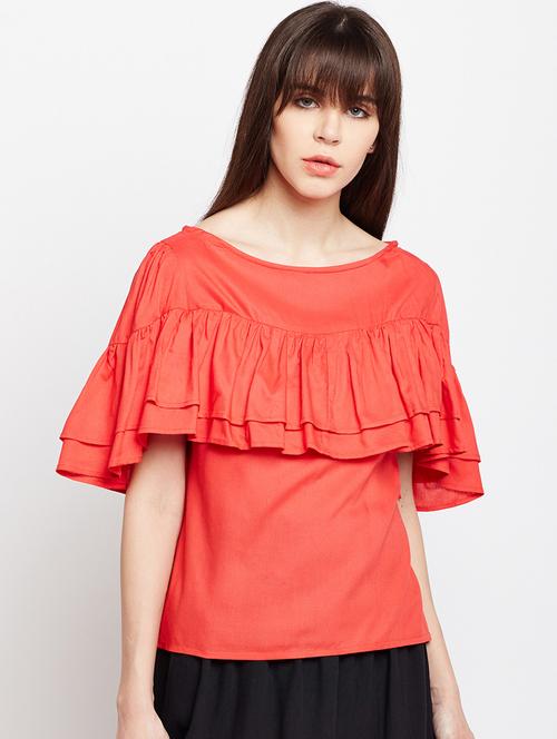 coral solid ruffle top - 15482722 - Very Small Image - 1