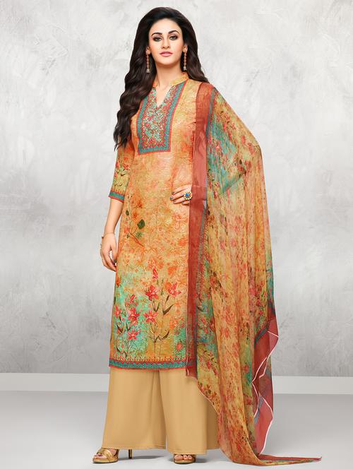 embroidered unstitched palazzo suit - 15482849 - Very Small Image - 1