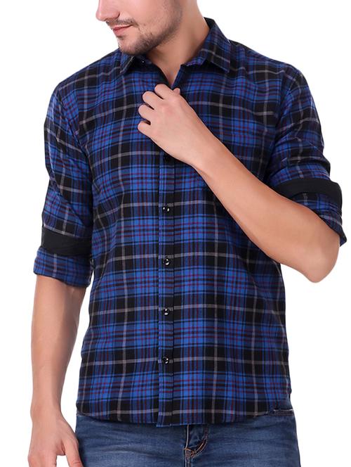 blue cotton casual shirt - 15482949 - Very Small Image - 1