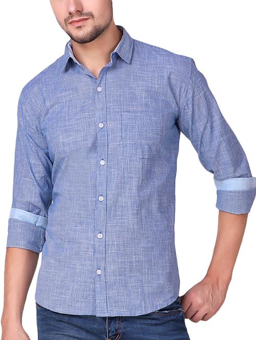 blue cotton casual shirt - 15482958 - Very Small Image - 1