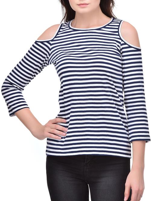 cold shoulder striped top - 15483150 - Very Small Image - 1