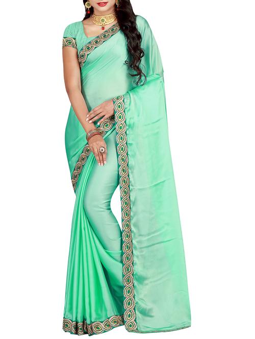 embroidered lace border turquoise saree with blouse - 15483431 - Very Small Image - 1