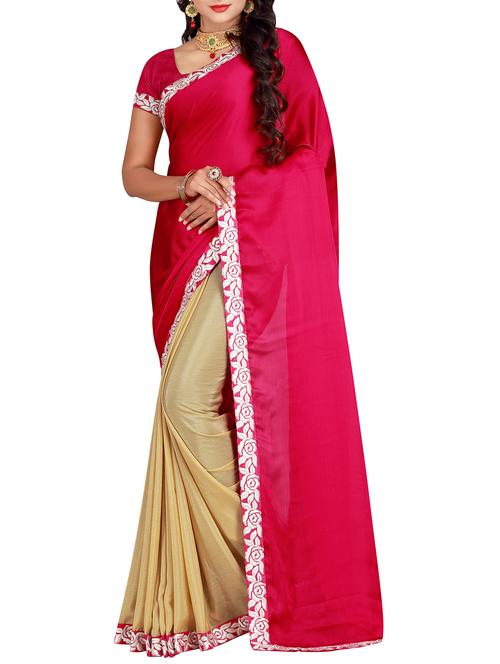 floral border half and half saree with blouse - 15483434 - Very Small Image - 1