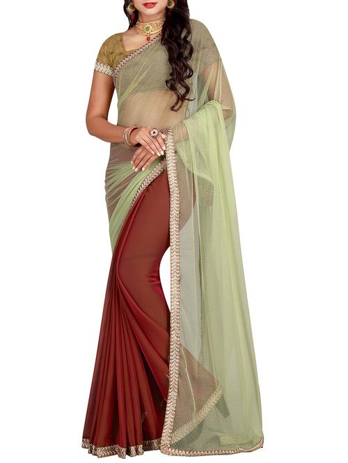 embroidered border half and half saree with blouse - 15483435 - Very Small Image - 1