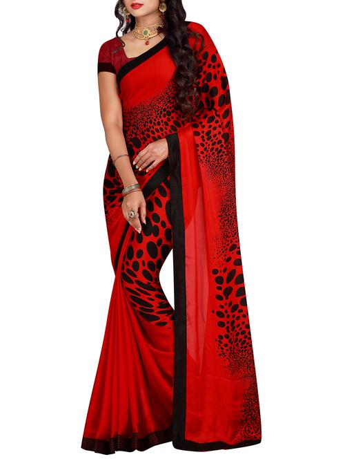 contrast polka dots printed saree with blouse - 15483701 - Very Small Image - 1