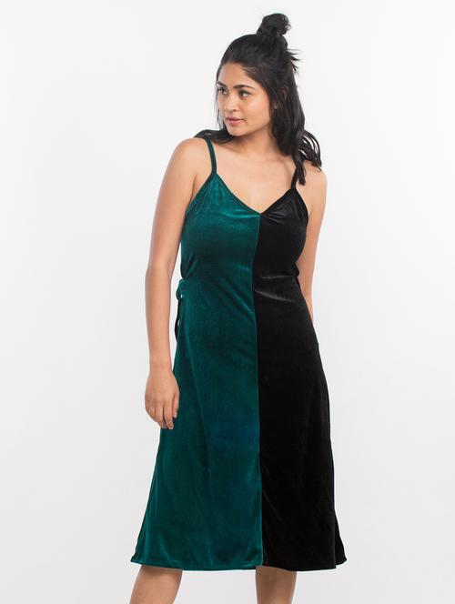color block velvet wrap dress - 15483712 - Very Small Image - 1