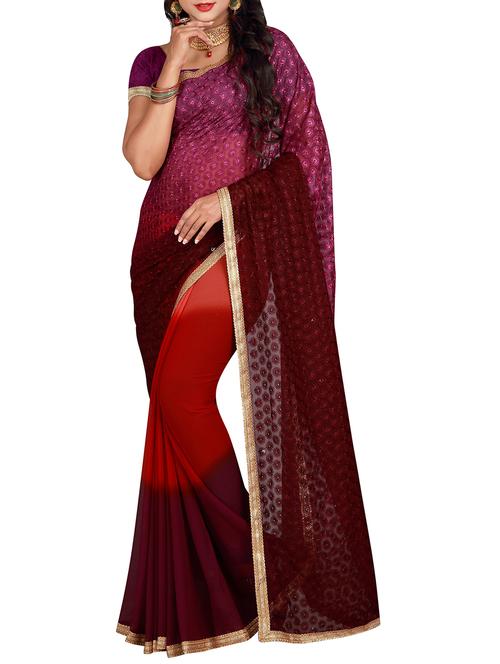 embroidered ombre half & half saree with blouse - 15483774 - Very Small Image - 1