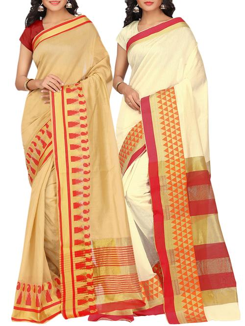 set of 2 zari bordered saree with blouse - 15484272 - Very Small Image - 1