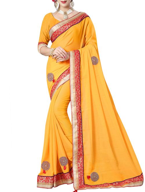 jacquard lace border embroidered saree with blouse - 15484578 - Very Small Image - 1