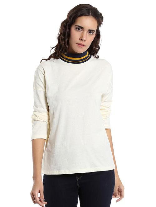 cream contrast neck top - 15485206 - Very Small Image - 1