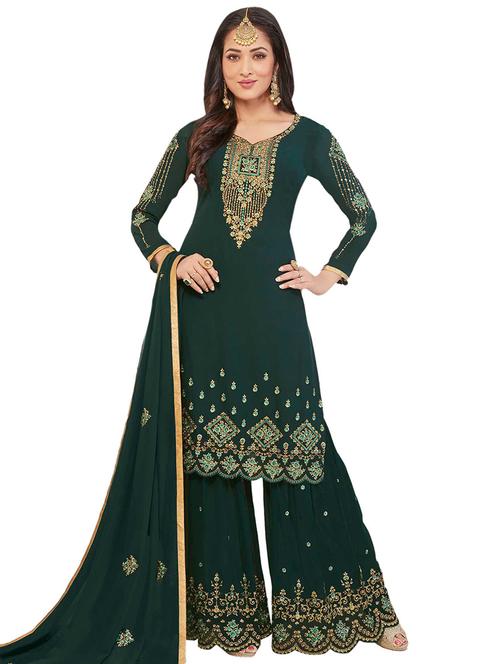 embroidered unstitched palazzo suit - 15485423 - Very Small Image - 1